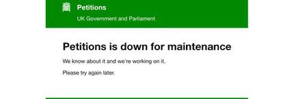 A página do governo britânico fora do ar.