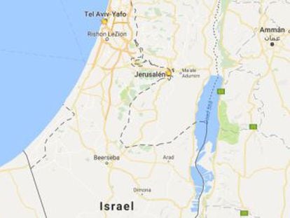 Captura de imagem de Israel e territórios palestinos. O Google não mostra as denominações Cisjordânia e Gaza