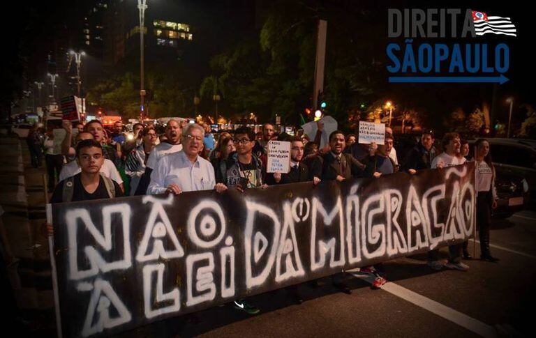 Protesto contra a Lei de Migração, que aguarda sanção presidencial