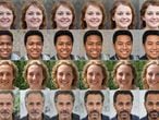 Cuatro ejemplos de series de caras usadas en la investigación de Bogdan Kulynych que ganó la competición sobre el algoritmo de Twitter. Los rostros preferidos por el algoritmo son los de la derecha, por cuatro factores: delgadez, color de la piel, feminidad y juventud.