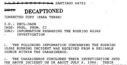 Documentos confidenciais sobre o caso de Rodrigo Rojas.