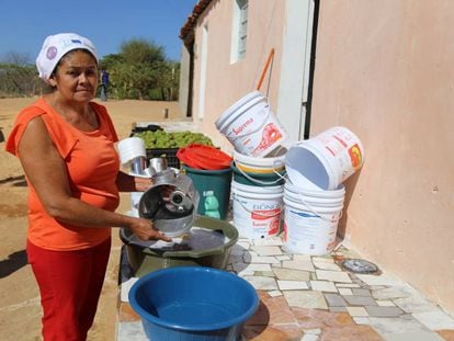 Mulher lava a louça em Pernambuco.
