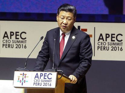 O presidente chinês, Xi Jinping, durante o discurso no fórum da Apec.