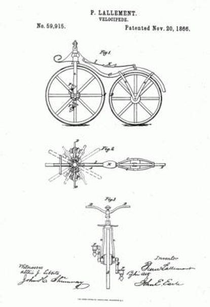 Patente da bicicleta com pedais de Pierre Lallement