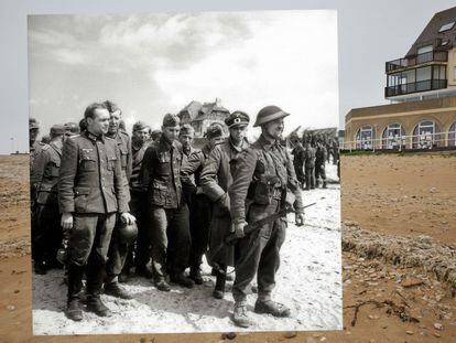 Prisioneiros alemães na praia de Juno no mesmo dia do desembarque.