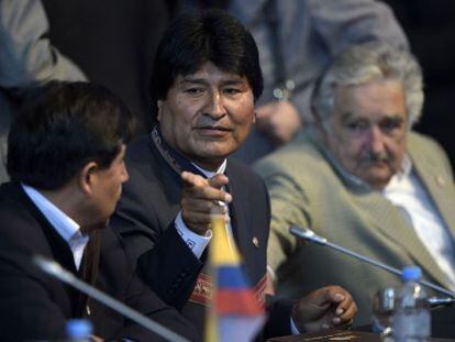 Evo Morales e Jos&eacute; Mujica, em encontro no &uacute;ltimo dia 17. 