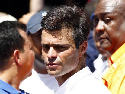 O oposicionista Leopoldo L&oacute;pez, em uma manifesta&ccedil;&atilde;o em Caracas. 