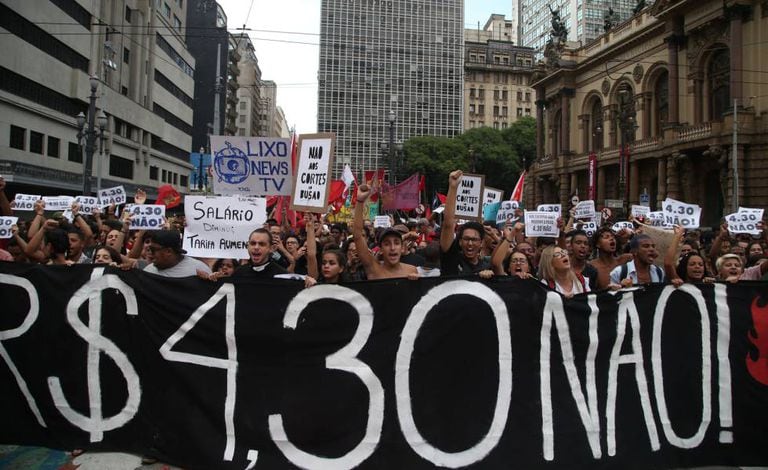 Protesto contra o aumento da passagem em São Paulo no dia 10 de janeiro.