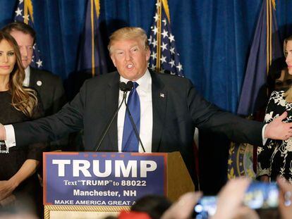 Donald Trump comemora sua vitória em New Hampshire.