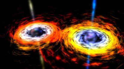 Ilustração mostra dois buracos negros prestes a se fundirem