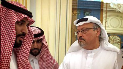 Mohammad bin Salman e Jamal Khashoggi em 'The Dissident'. No vídeo, trailer do filme.