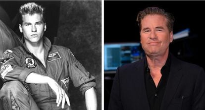 À esquerda, um atraente Van Kilmer em 'Top Gun' (1986); à direita, em evento recente em Los Angeles.