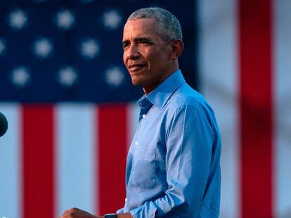 O ex-presidente Barack Obama em comício nesta quarta-feira em Filadélfia.