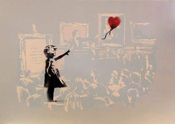 'Girl with Balloon & Morons in Sepia' de Banksy