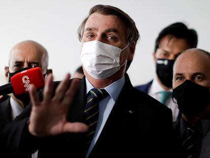 O presidente Jair Bolsonaro após uma reunião com o presidente da Câmara dos Deputados, Arthur Lira.