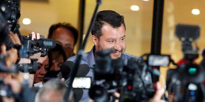 Matteo Salvini, na terça-feira, após encontro com deputados e senadores de seu partido em Roma.