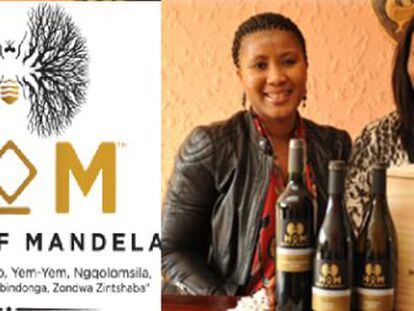 Dois membros da família Mandela com o vinho que leva o nome do patriarca