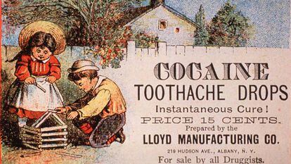  Cocaína, remédio para a dor de dente, num anúncio dos EUA de 1890. 