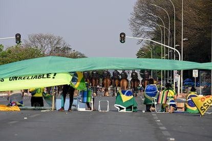Militantes de Jair Bolsonaro na Esplanada dos Ministérios no dia 9 de setembro.