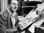 Walt Disney posa 'dibujando' a Mickey Mouse en marzo de 1955. |