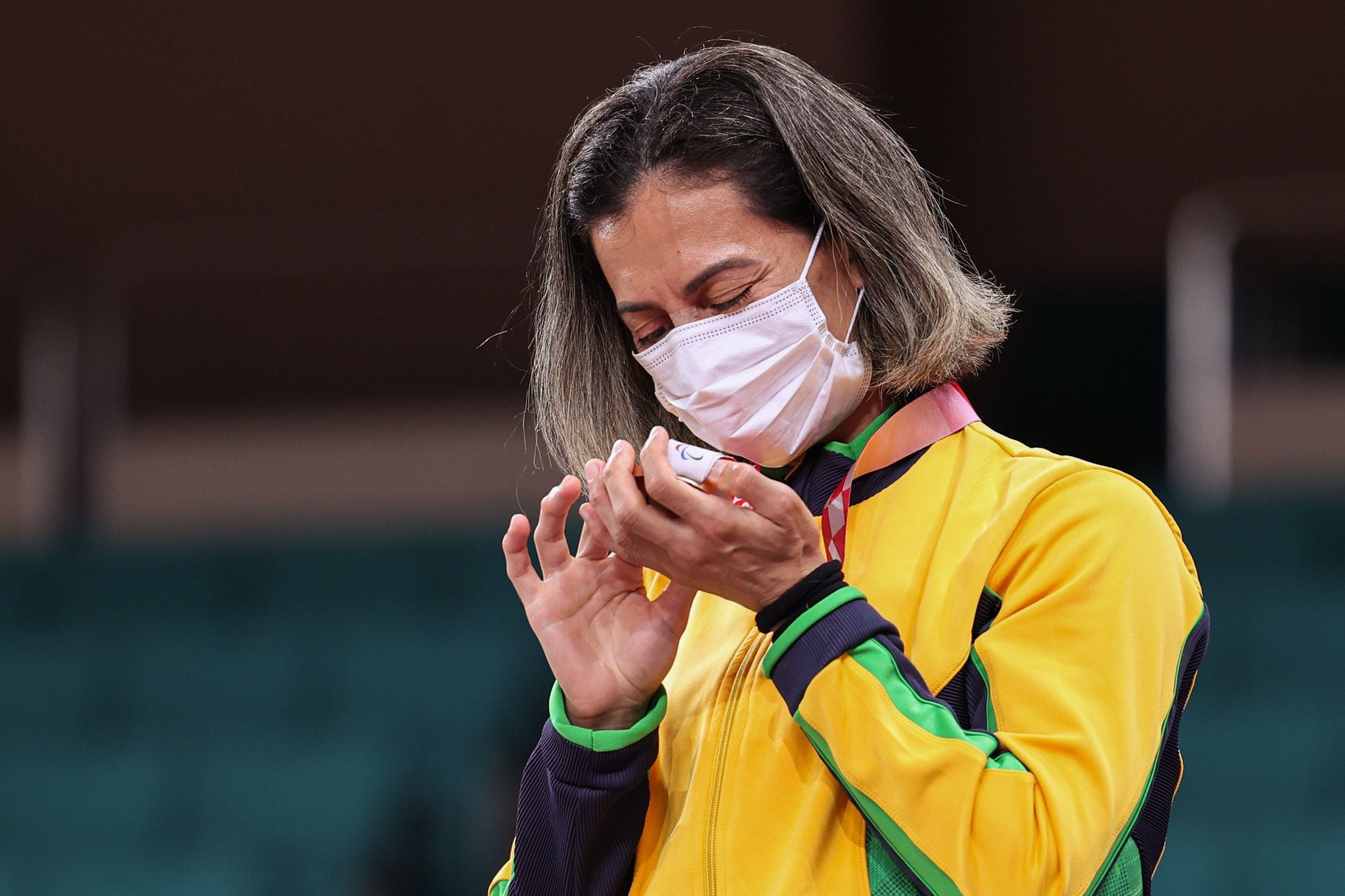 A judoca Lúcia Araújo, que conquistou um bronze na categoria 57Kg para atletas com deficiência visual nos Jogos Paralímpicos de Tóquio.