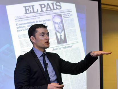 David Alandete, diretor adjunto de EL PAÍS, durante um momento da conferência internacional da Associação Internacional de Mídia Jornalística.