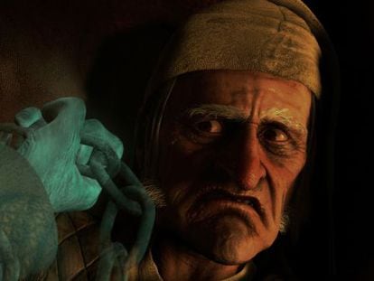 Jim Carrey como Mr. Scrooge em 'Um Conto de Natal' de Robert Zemeckis.