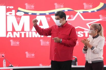Nicolás Maduro, em um ato pelo Dia do Trabalhador, em 1º de maio, na sede do Governo, em Caracas.