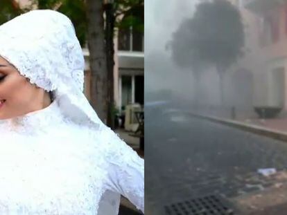 Una novia posa en Beirut en el momento de la explosión.