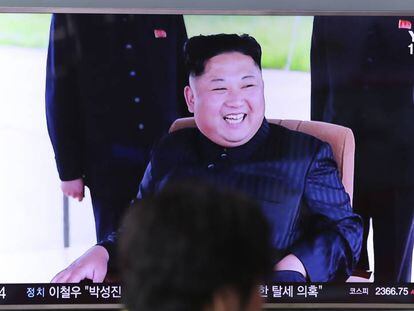 O líder norte-coreano em um programa de televisão.