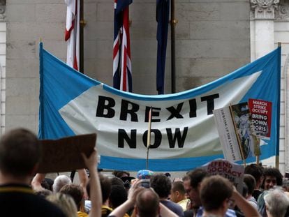 Manifestantes a favor do ‘Brexit’, em 31 de agosto, em Londres.
