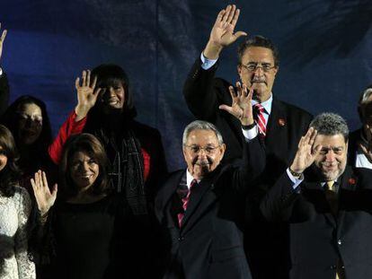 Raúl Castro ao lado de outros presidentes da região.