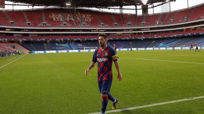 Lionel Messi depois de perder para o Bayern de Munique, em 14 de agosto, em Lisboa.