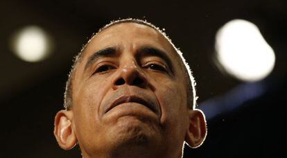 O presidente Barack Obama durante sua intervenção no retiro do Partido Democrata.