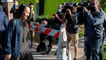 A vice-presidenta da Huawei, Meng Wanzhou, na chegada para uma audiência em Vancouver.