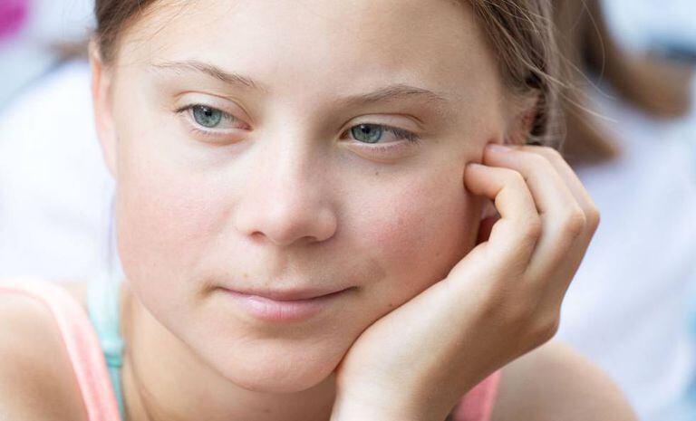Great Thunberg em protesto perto da ONU em 30 de agosto.