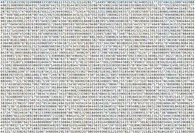 Início do maior número primo conhecido até a data.