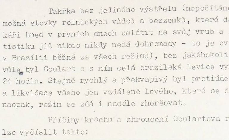 Trecho do relatório do serviço de inteligência tchecoslovaco sobre o golpe de 1964.
