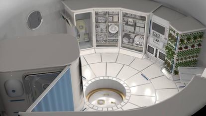 Ilustração do interior de um ‘habitat’ no espaço