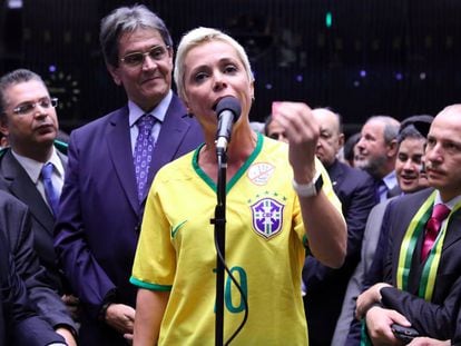 Cristiane Brasil durante a votação do impeachment de Dilma Rousseff.