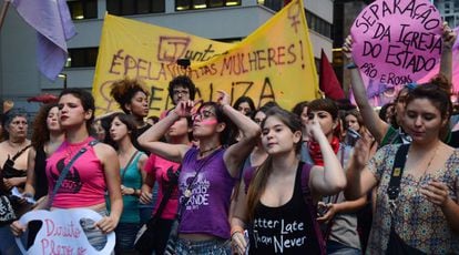 Manifestação de mulheres em São Paulo no início deste mês.