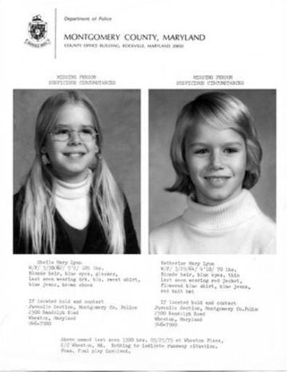 O cartaz de desaparecimento das irmãs Lyon em 1975