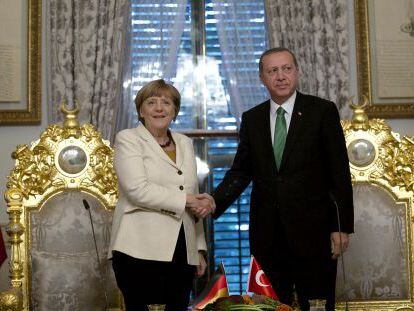 Merkel e o presidente turco Recep Tayyip Erdogan.