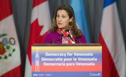 A ministra de Relações Exteriores do Canadá, Chrystia Freeland, em fevereiro