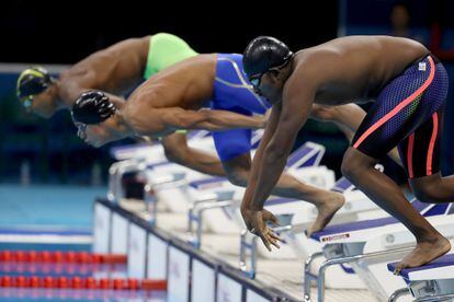 Habte durante as eliminatórias dos 100 metros nado livre.
