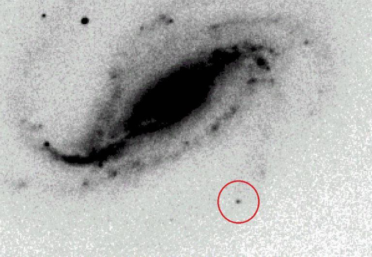 Uma das fotografias originais da supernova (no círculo vermelho).