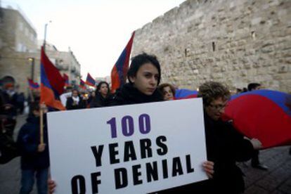 Armênios recordam o centenário do genocídio, em Jerusalém.
