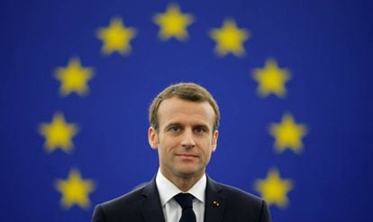 O presidente da França, Emmanuel Macron, durante debate no Parlamento Europeu em Estrasburgo, nesta terça-feira.