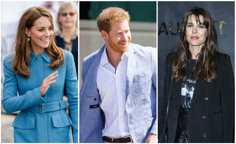 Da esquerda para a direita, Kate Middleton, o príncipe Harry da Inglaterra e Carlota Casiraghi.
