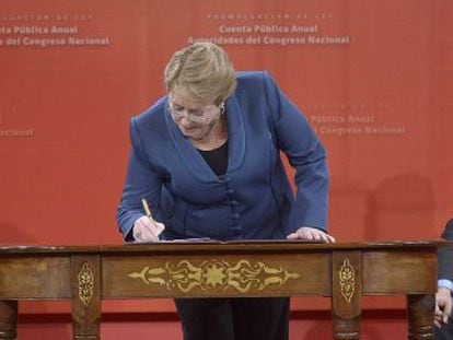 Michelle Bachelet, durante a promulgação da lei da conta pública.